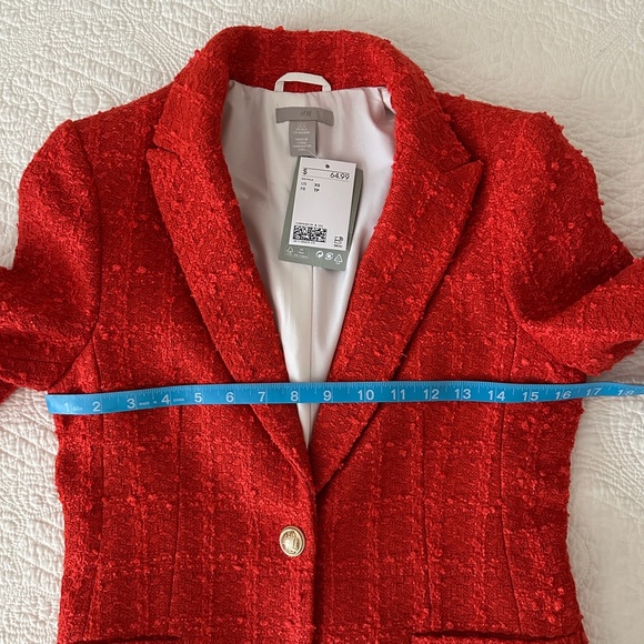 NWT H&M Textured-Weave Tweed Jacket Blazer Orange Red XS - Picture 12 of 16
